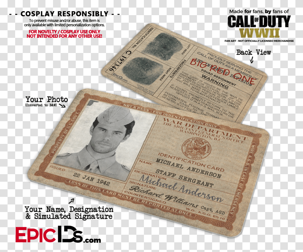 Wwii War Department Call Of Duty Ghostbusters Id, Person, Human, Passport Transparent Png