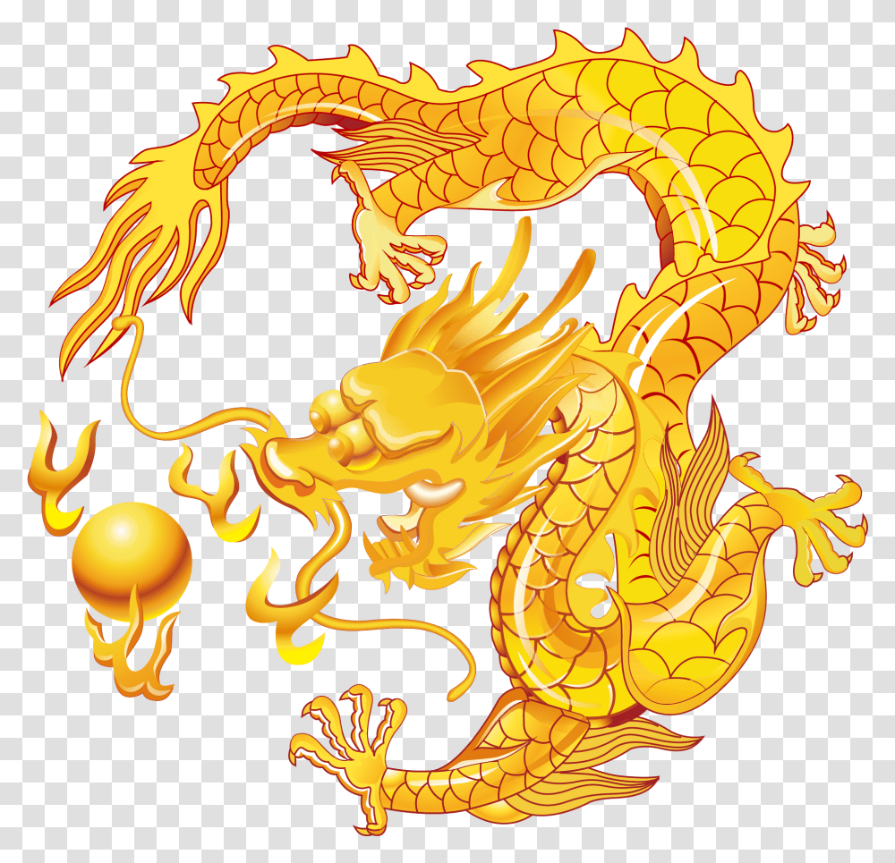 X 5 Chinese Dragon Golden Dragon Full Size,  Transparent Png