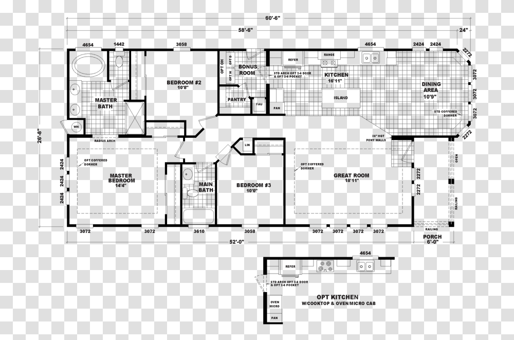 X 52 Manufactured Home 3 Bed 2 Bath Floor Plans, Scoreboard, Word, Plot Transparent Png