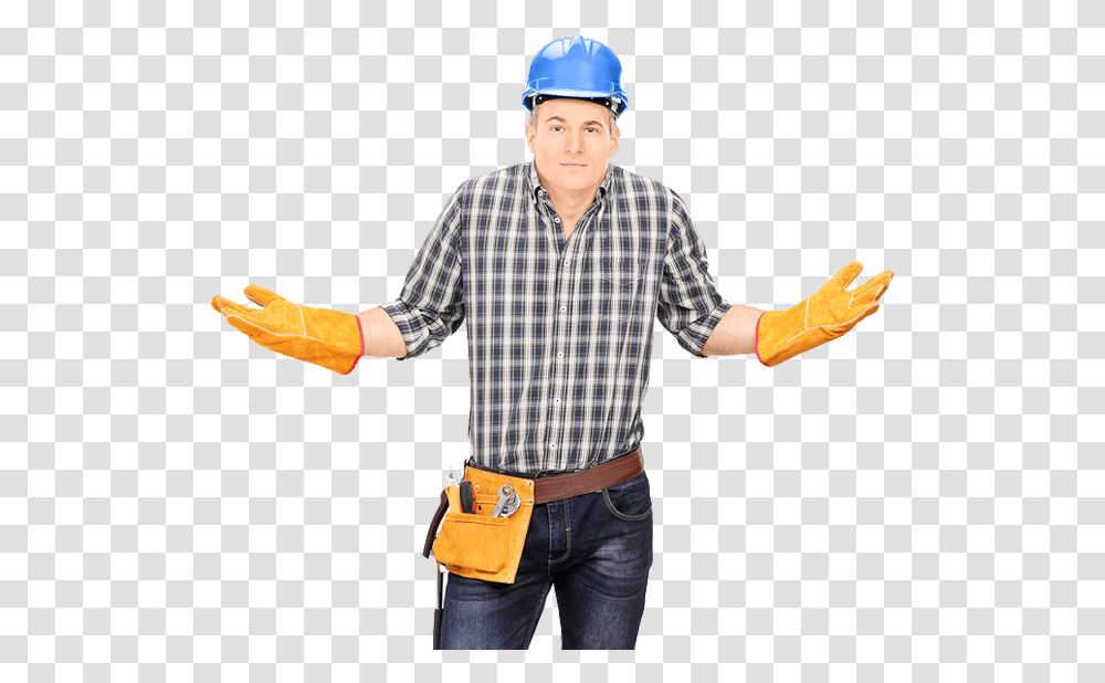 X 568 Confused Construction Worker, Person, Hardhat, Helmet Transparent Png