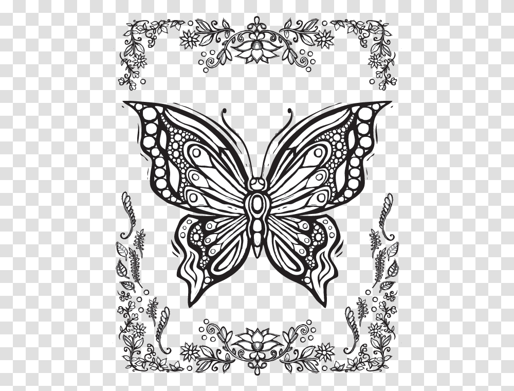 X 782 Printable Coloring Pages For Adults Butterflies, Pattern, Floral Design Transparent Png