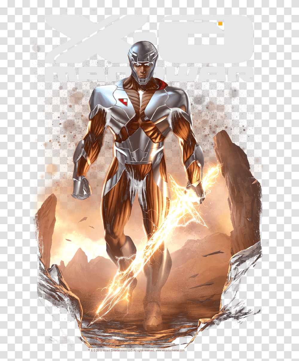 X O Manowar Lightning Sword Men's Ringer Tshirt Valiant Comic Book, Helmet, Clothing, Apparel, Person Transparent Png