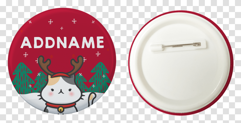 Xmas Cute Cat With Reindeer Antlers Red Addname Button Christmas Day, Label, Meal, Food Transparent Png