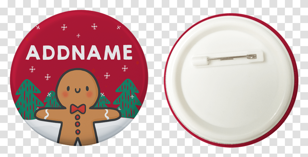 Xmas Cute Gingerbread Man Red Addname Button Badge With Back Pin 58mm Circle, Meal, Food, Dish, Pottery Transparent Png