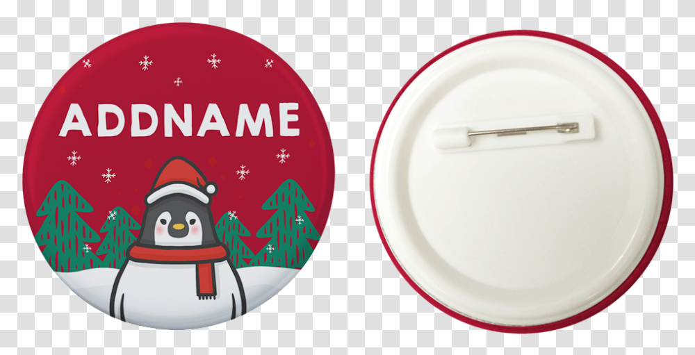 Xmas Cute Pengiun Christmas Hat Red Addname Button Badge With Back Pin 58mm Button Badge 58mm, Label, Text, Meal, Food Transparent Png