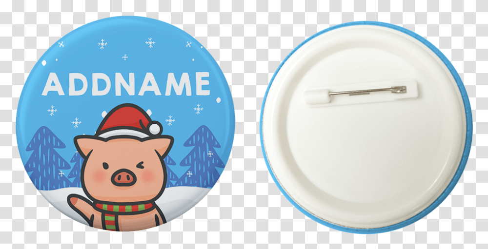 Xmas Cute Pig Christmas Hat Blue Addname Button Badge With Back Pin 58mm Button Badge 58mm, Label, Text, Dish, Meal Transparent Png