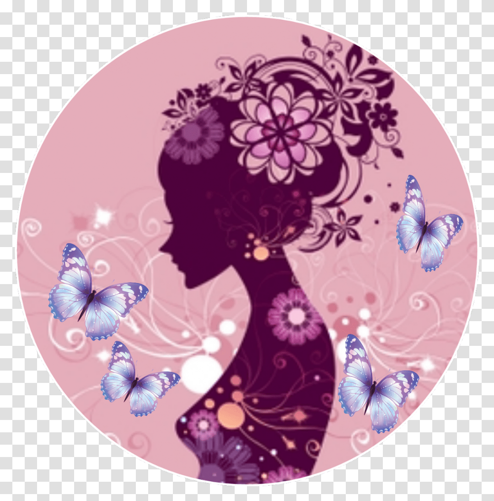 Xv Woman Silhouette Purple Background, Floral Design, Pattern Transparent Png