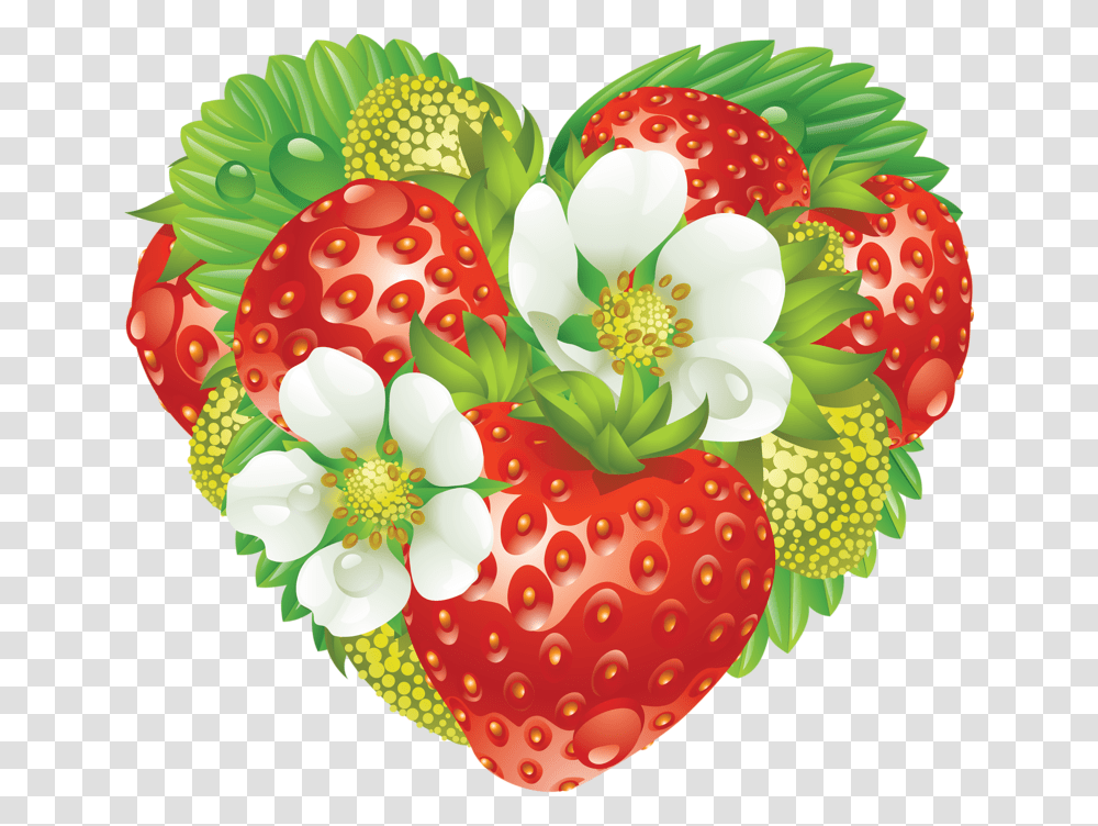 Ya Strawberry Heart Clipart Full Size Flores E Morangos, Fruit, Plant, Food, Birthday Cake Transparent Png