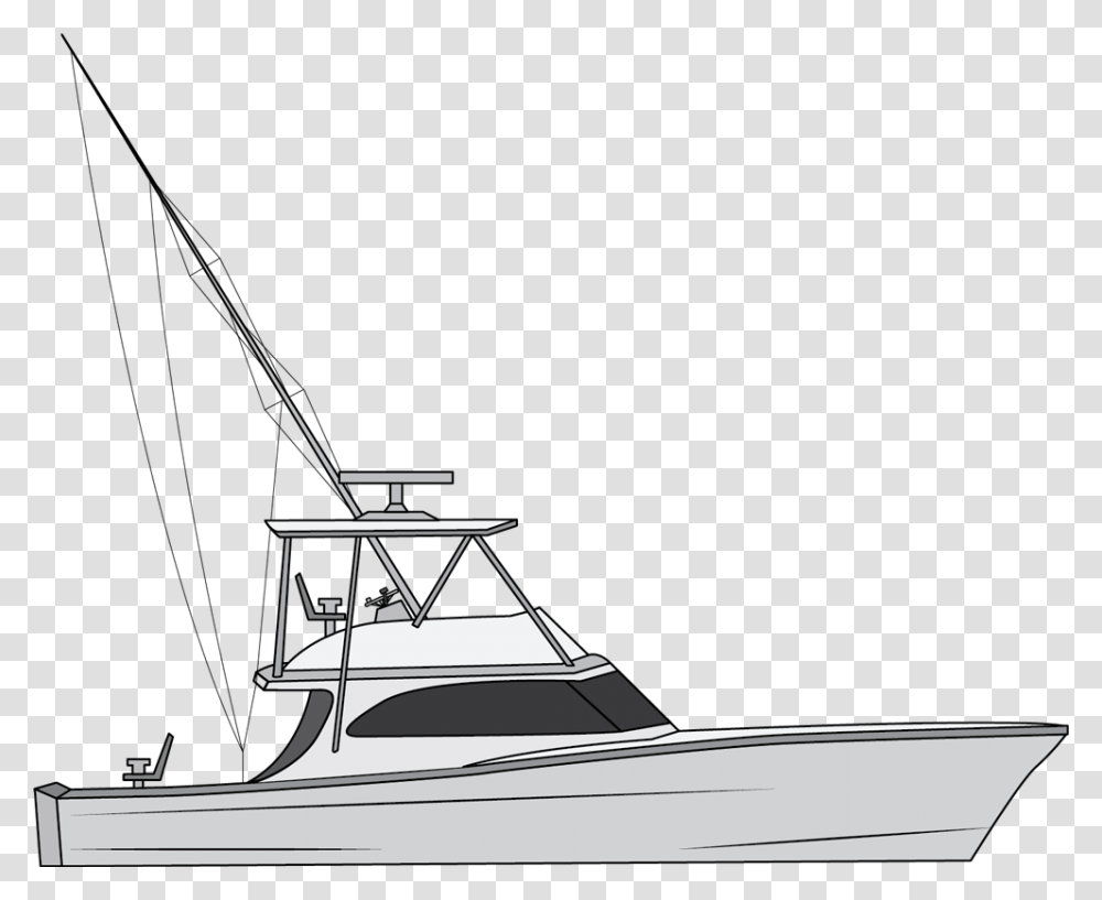 Yacht Clipart Black And White Deep Sea Fishing Boat Clipart, Vehicle, Transportation, Watercraft, Vessel Transparent Png