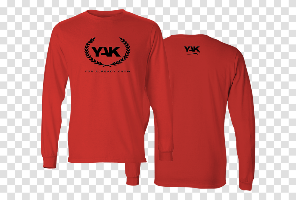 Yak Stylish Long Sleeve T Shirt 2 Red Front Back Long Sleeve Red T Shirt Front Back, Apparel, Sweatshirt, Sweater Transparent Png