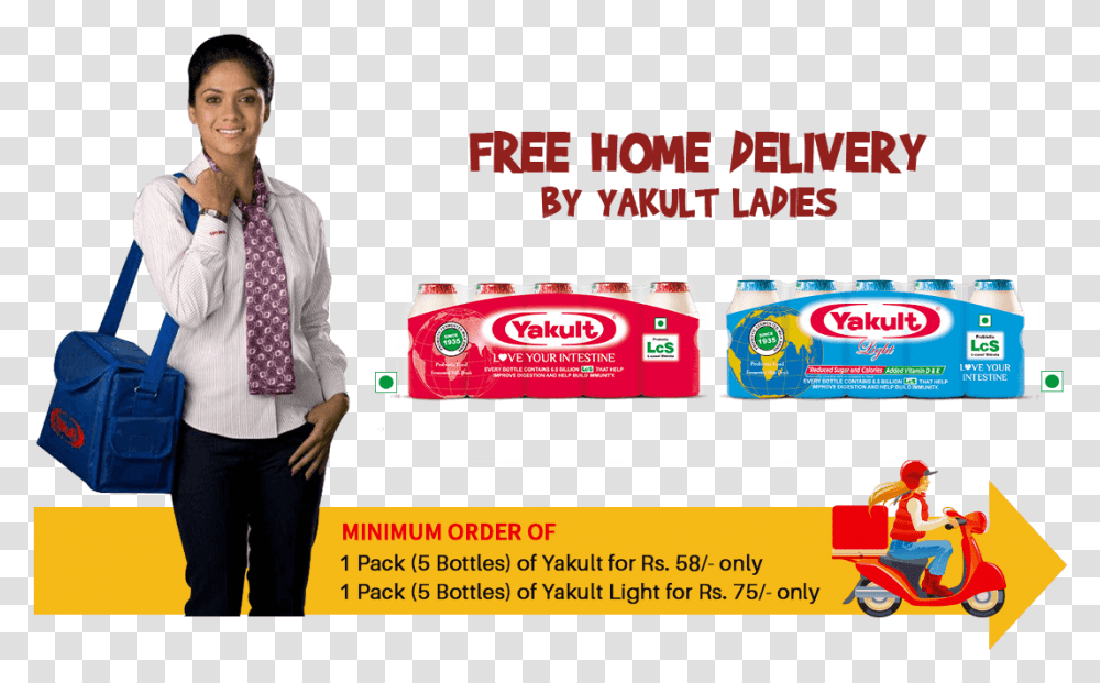 Yakult Home Delivery India Yakult Lady, Person, Human, Food, Shirt Transparent Png