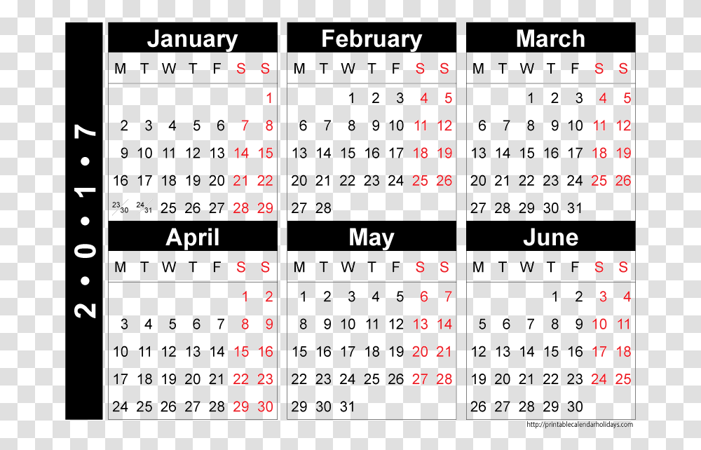 Year 2017 Calendar 2017 Printable Calendars Half Year Calendar 2019, Number, Menu Transparent Png