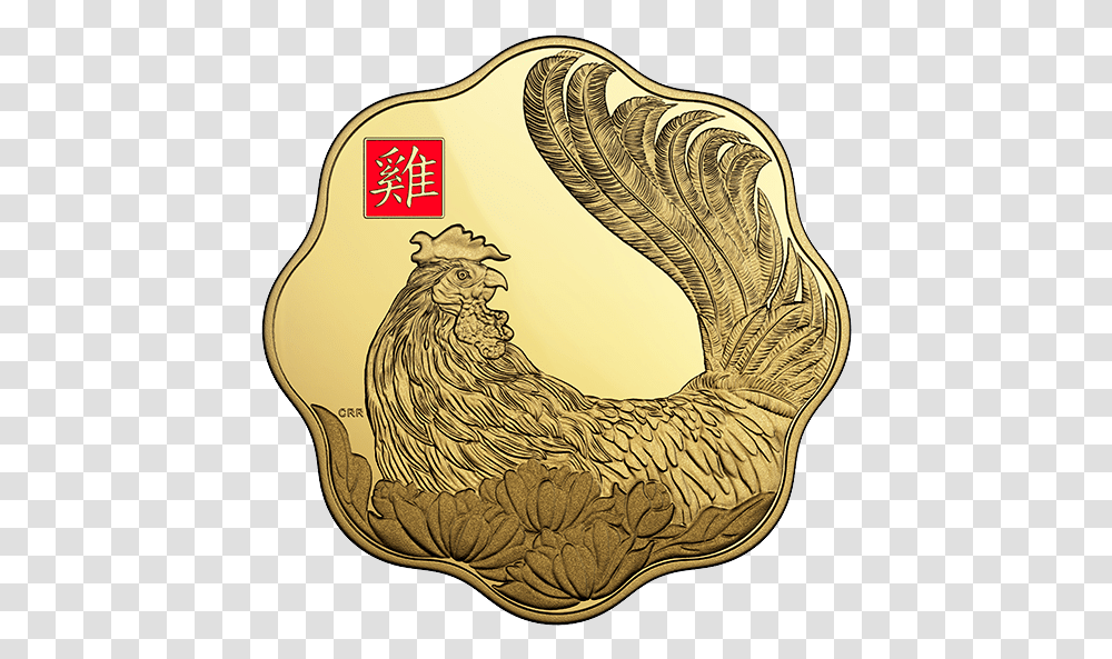 Year Of The Rooster Pure Gold Coin Gold, Chicken, Bird, Animal, Plant Transparent Png