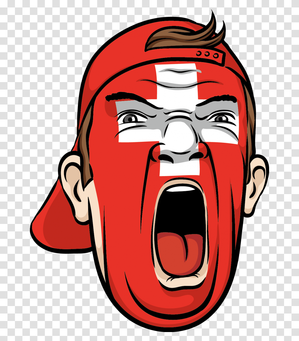 Yelling Swiss Face Image Football Fan Face, Head, Mouth, Lip, Art Transparent Png