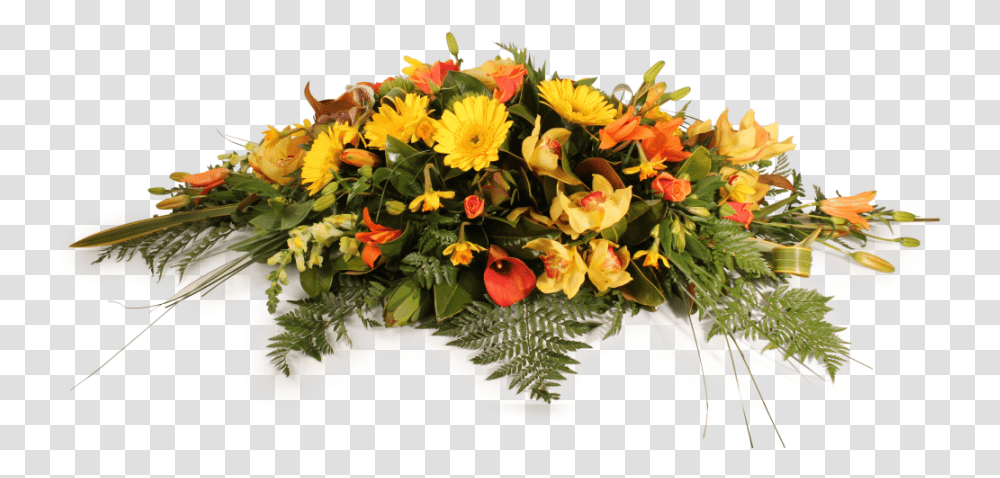 Yellow And Orange Casket Spray Flowers For Funeral Designs, Plant, Blossom, Flower Bouquet, Flower Arrangement Transparent Png