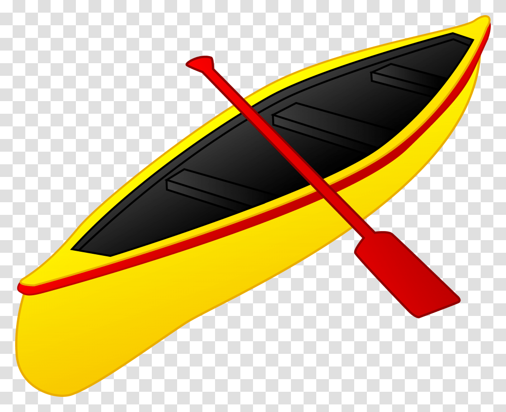 Yellow Boat With A Red Paddle Free Clipart Free Image, Vehicle, Transportation, Rowboat, Canoe Transparent Png