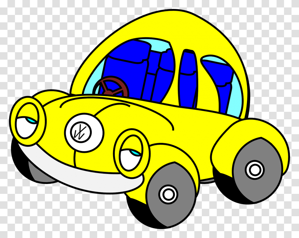 Yellow Cartoon Beetle Car Clipart Vw Beetle Yellow Bug Car Cartoons, Vehicle, Transportation, Lawn Mower, Tool Transparent Png