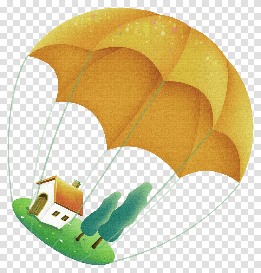 Yellow Cartoon Parachute House Decoration Pattern Casitas Infantiles, Adventure, Leisure Activities, Baseball Cap, Hat Transparent Png