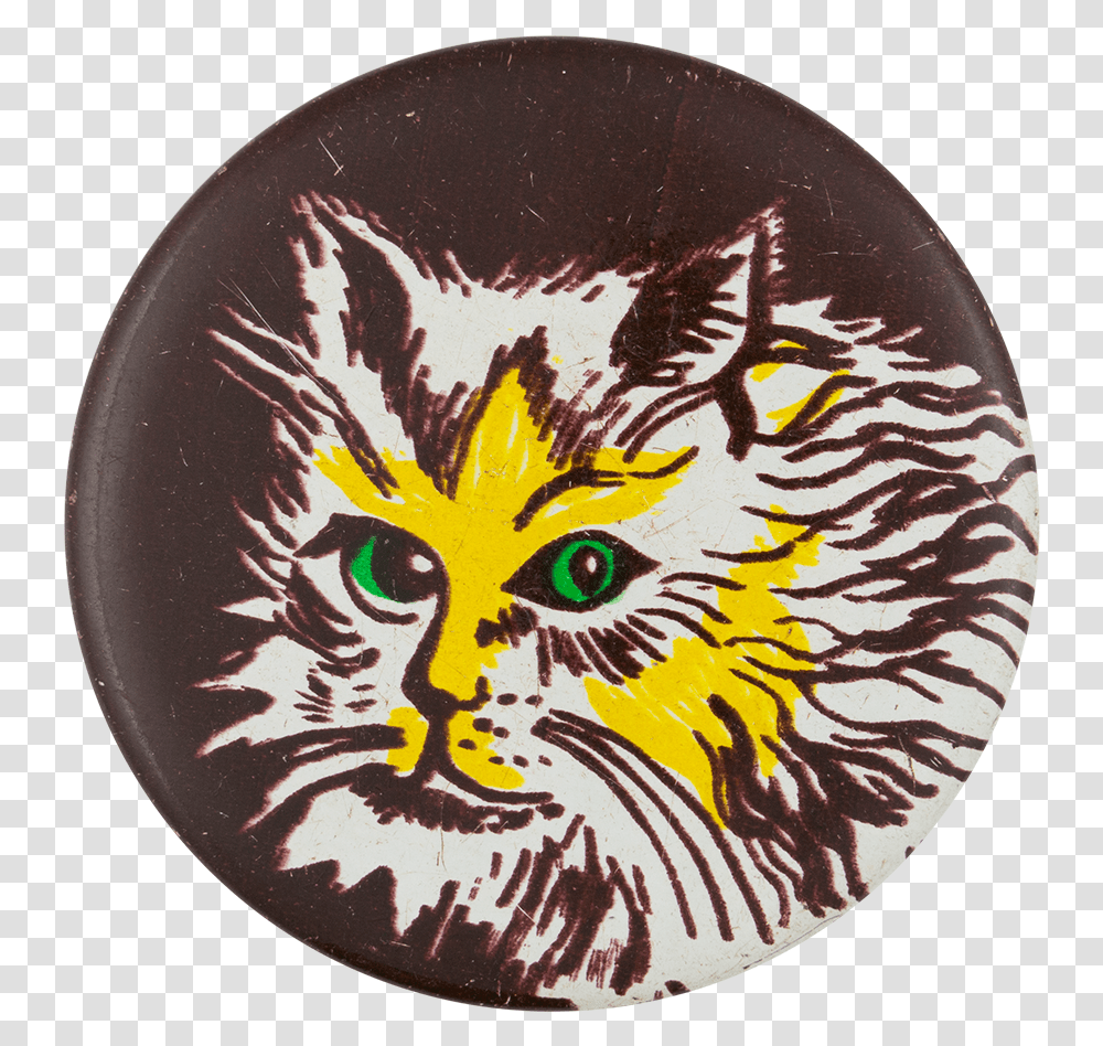 Yellow Cat With Green Eyes Art Button Museum Illustration, Rug, Logo, Trademark Transparent Png