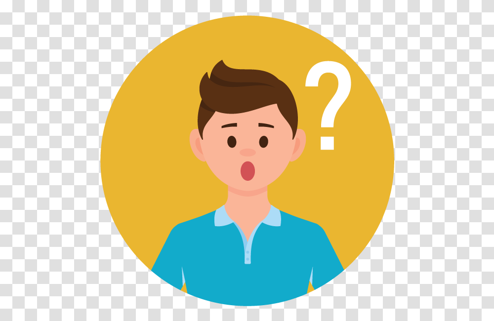 Yellow Circle Icon With Man Confused Confused Icon, Label, Text, Face, Word Transparent Png