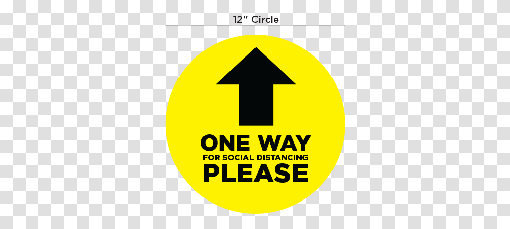 Yellow Circle One Way Arrow Social Distancing Signage Arrow, Symbol, Text, Road Sign, Number Transparent Png