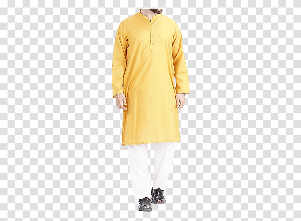 Yellow Cotton Men Kurta Collection Silk, Sleeve, Apparel, Long Sleeve Transparent Png