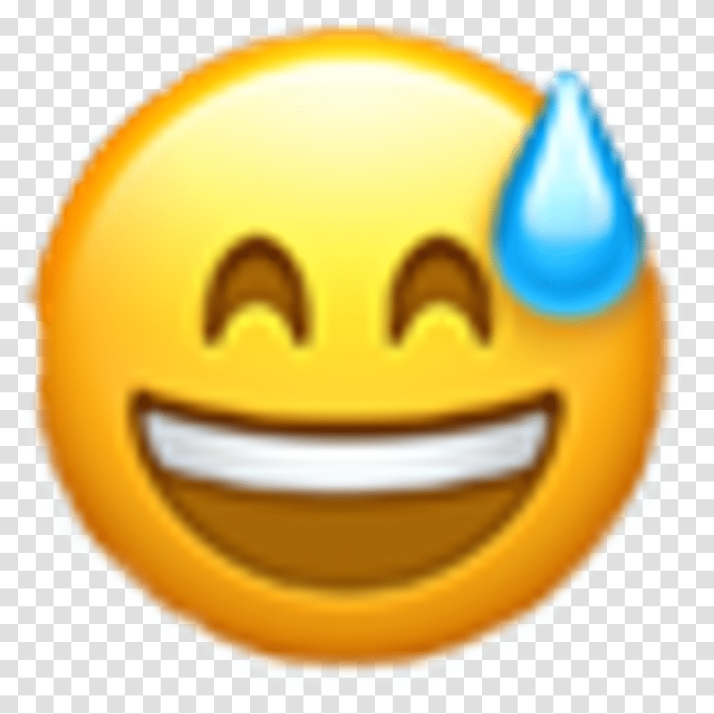 Yellow Emoji Face Blue Sweat Tear Sweat Emoji Apple, Pac Man, Outdoors, Halloween Transparent Png