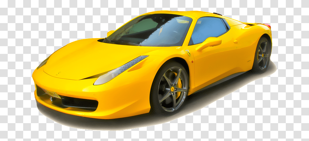 Yellow Ferrari Car, Vehicle, Transportation, Wheel, Machine Transparent Png