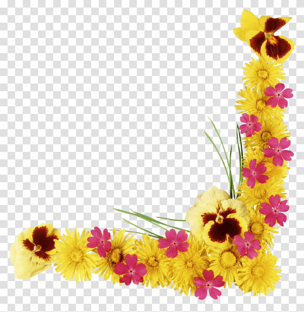 Yellow Flower Frame Clipart Download Flower Frame Hd, Plant, Blossom, Flower Arrangement, Label Transparent Png