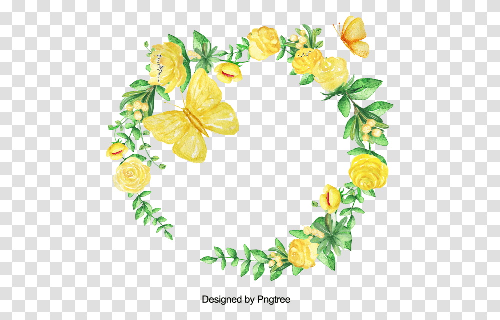 Yellow Flower Wreath Drawing, Floral Design, Pattern Transparent Png