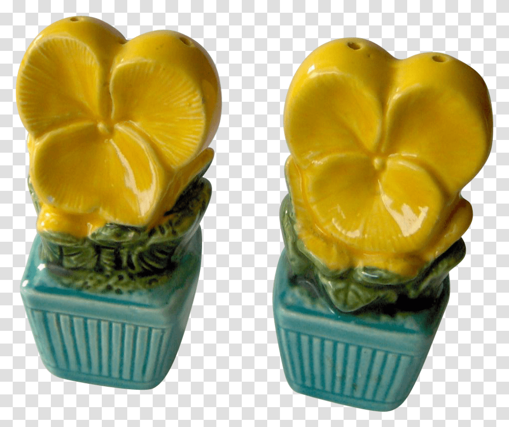 Yellow Flowers In Green Pots Salt And Pepper Shakers Flowerpot, Plant, Food, Burger, Fruit Transparent Png