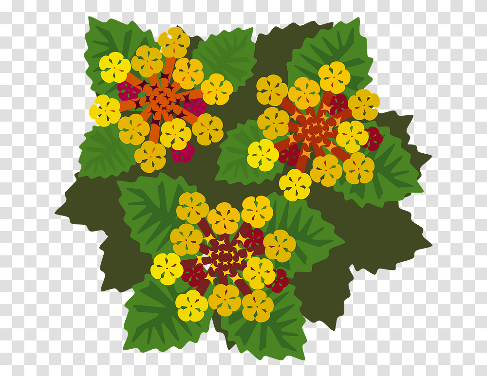 Yellow Flowers With Red Centers Clipart Free Download Lantana Flower Clipart, Graphics, Floral Design, Pattern, Green Transparent Png