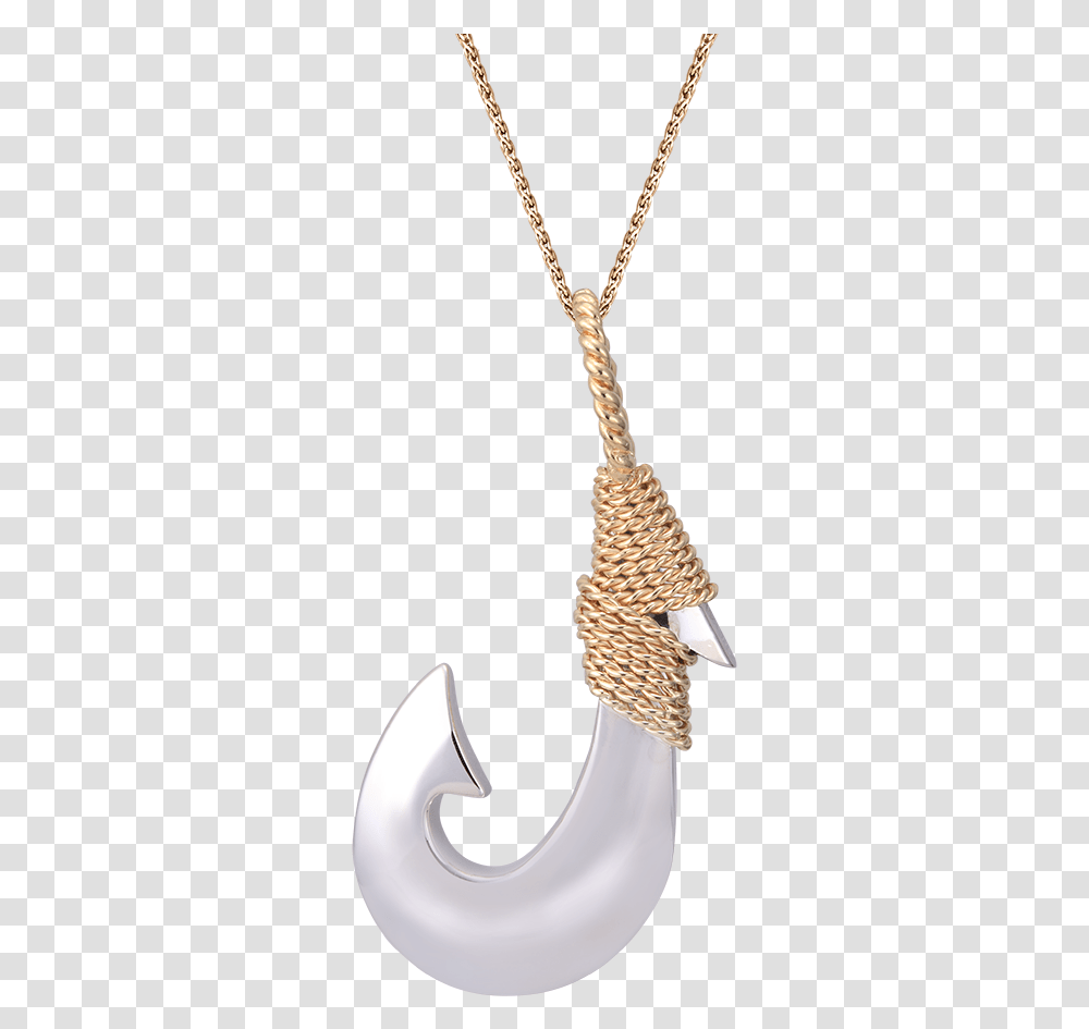 Yellow Gold And Silver Fish Hook Pendant Hook Necklace, Jewelry, Accessories, Accessory, Rope Transparent Png