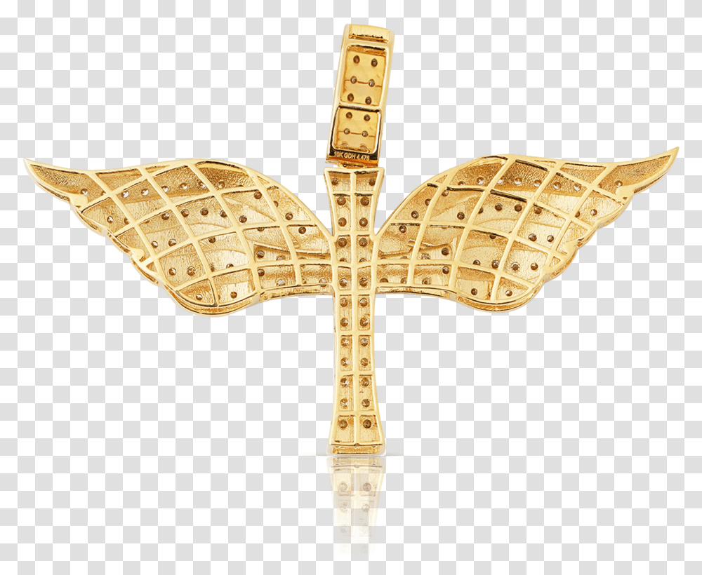 Yellow Gold Cross With Wings Diamond Pendant Cross, Crucifix Transparent Png