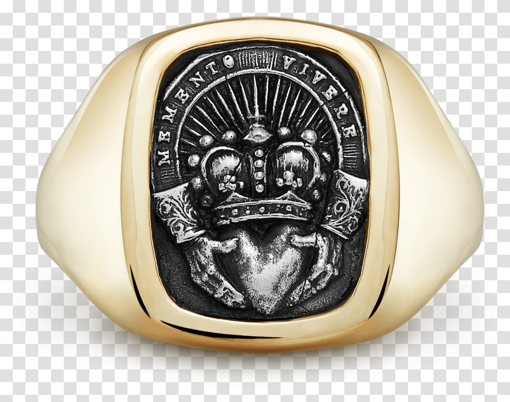 Yellow Gold Large Cushion Claddagh Badge Signet Engagement Ring, Buckle, Helmet, Apparel Transparent Png