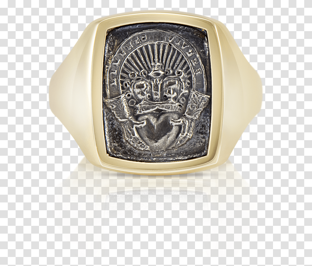Yellow Gold Large Cushion Claddagh Badge Signet Engagement Ring, Light, Buckle, Logo Transparent Png