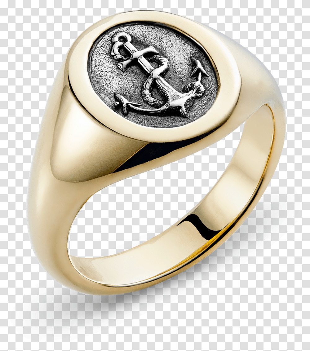 Yellow Gold Small Oval Hopes Anchor Signet Ring Anchor Signet Ring, Jewelry, Accessories, Accessory, Platinum Transparent Png