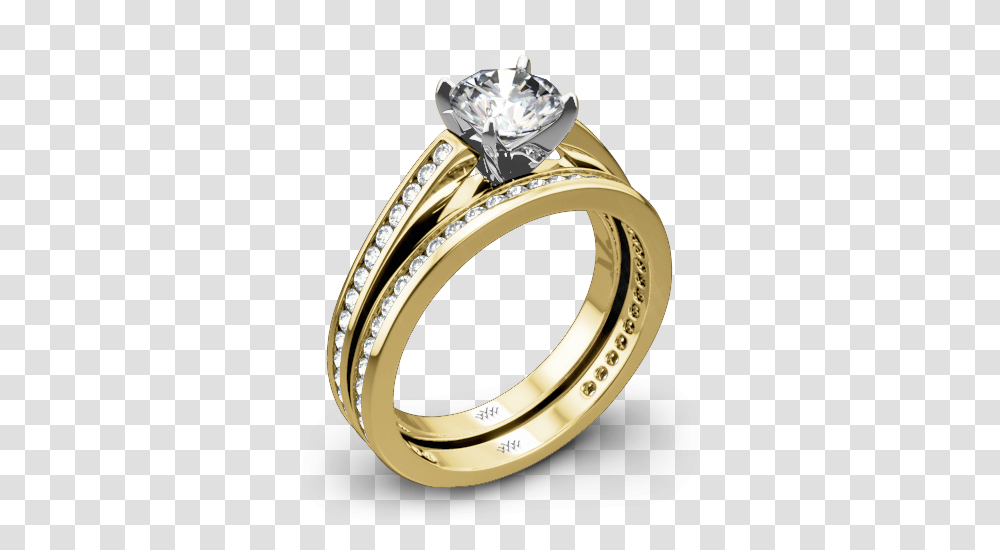 Yellow Gold With White Head Honey Channel Set Diamond Wedding Set Engagement Ring, Jewelry, Accessories, Accessory, Gemstone Transparent Png