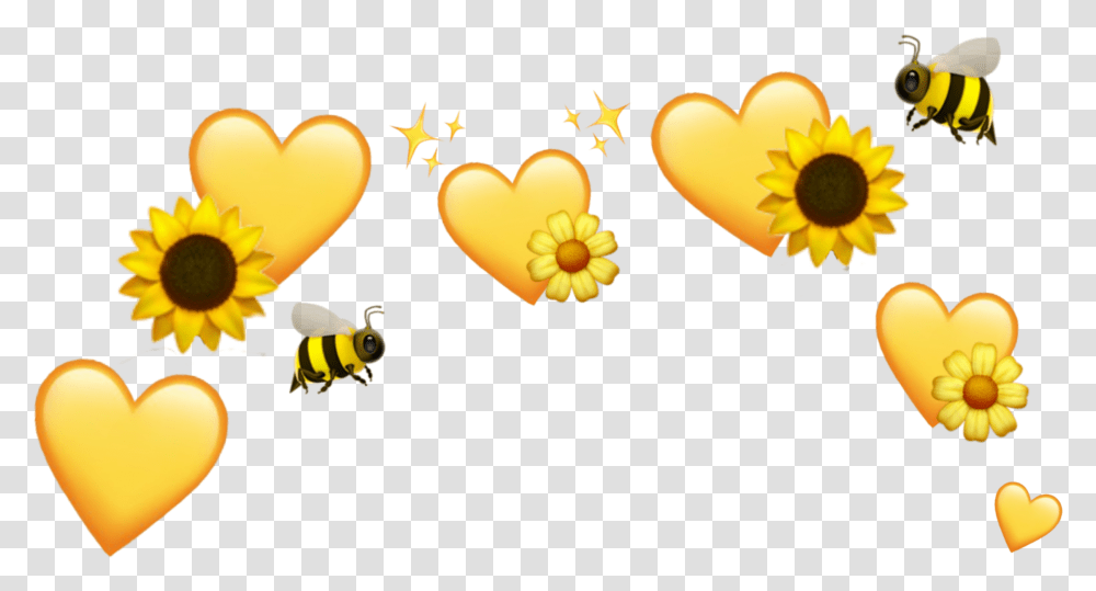 Yellow Hearts Sunflower Bee Flower Emoji Crown Emoji Sunflower And Yellow Hearts, Wasp, Insect, Invertebrate Transparent Png