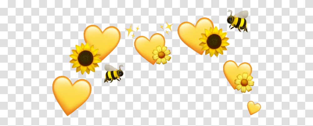 Yellow Hearts Sunflower Bee Flower Emoji Crown Yellow Heart Emoji Crown, Wasp, Insect, Invertebrate, Animal Transparent Png