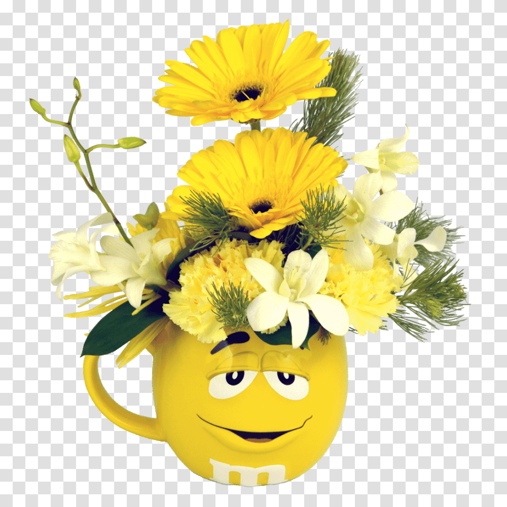 Yellow Mampm Character Flower Mug Designed, Plant, Blossom, Flower Bouquet, Flower Arrangement Transparent Png