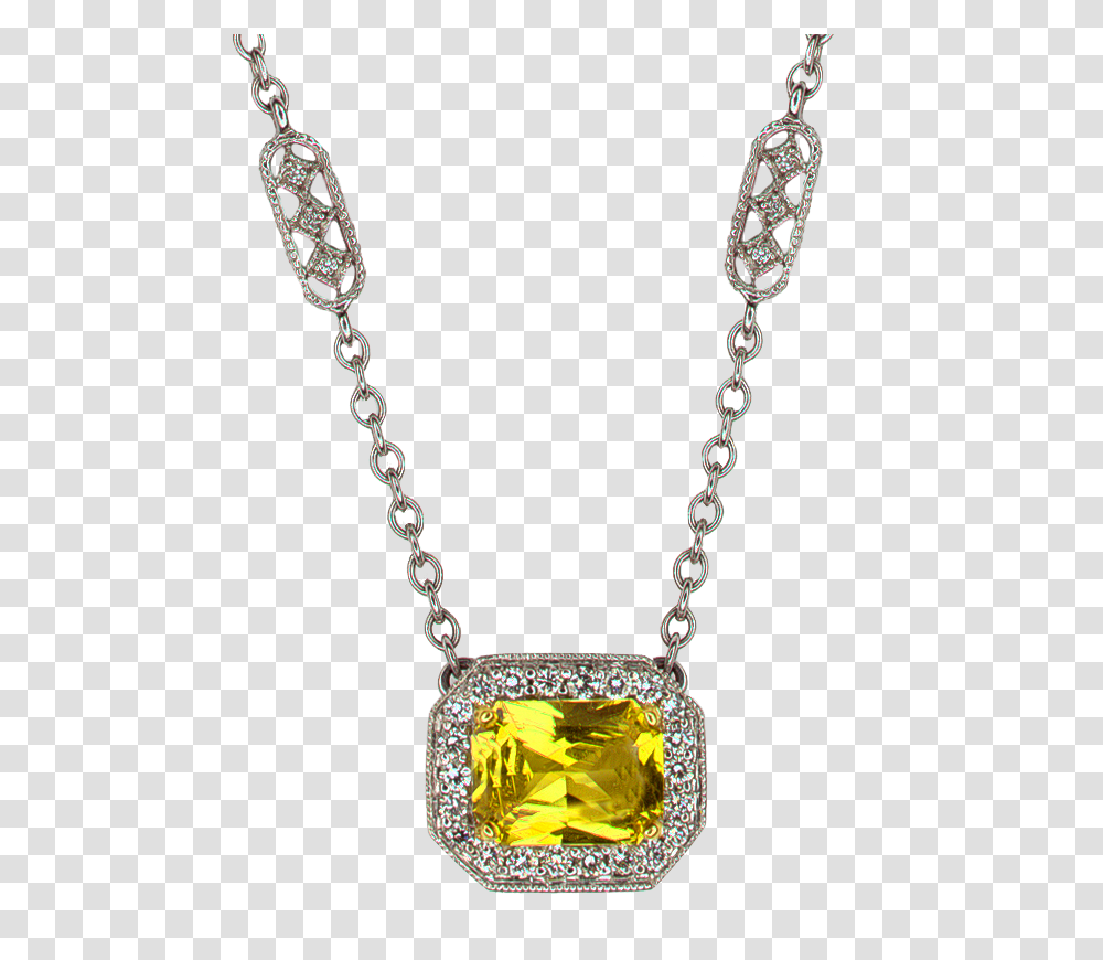 Yellow Sapphire Radiant Diamond Frame Pendant With Silver Heart Diamond Chain, Necklace, Jewelry, Accessories, Accessory Transparent Png