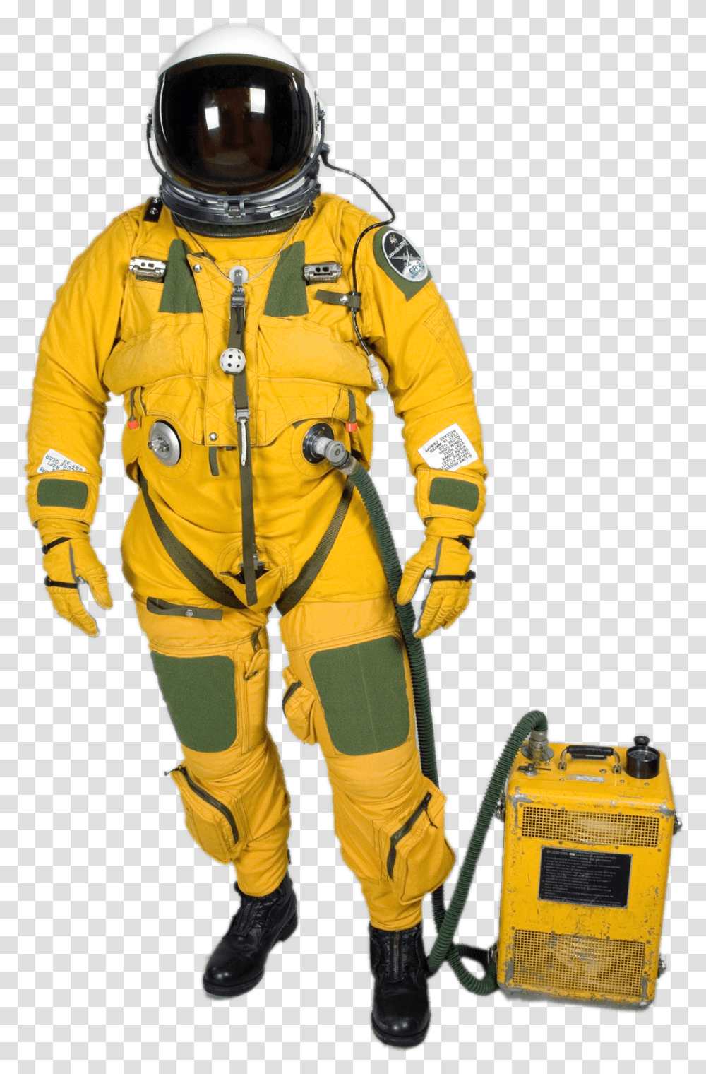 Yellow Space Suit Astronaut Yellow Space Suit, Person, Human, Helmet, Clothing Transparent Png