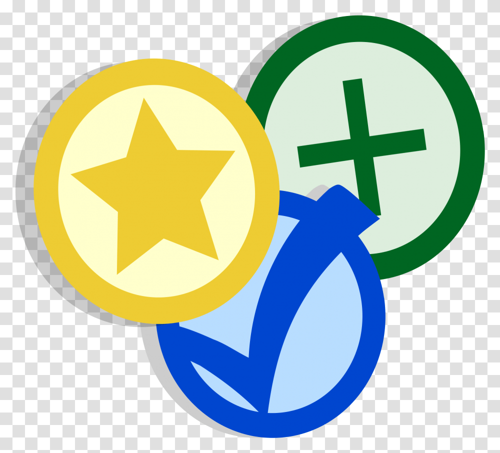 Yellow Star Blue Check Green Plus Verificacion De Informacion, Star Symbol, Recycling Symbol, Logo Transparent Png