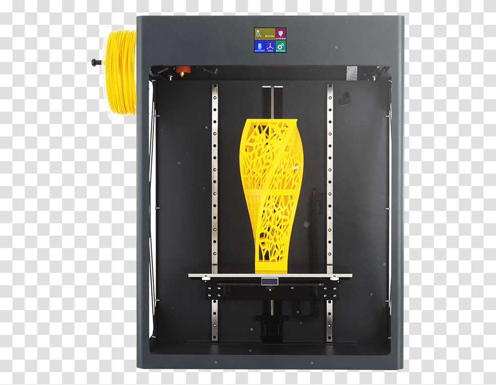 Yellow Vase In Craftbot Xl 3d Printer Craftbot Xl 3d Printer, Lamp, Light, Cabinet, Furniture Transparent Png