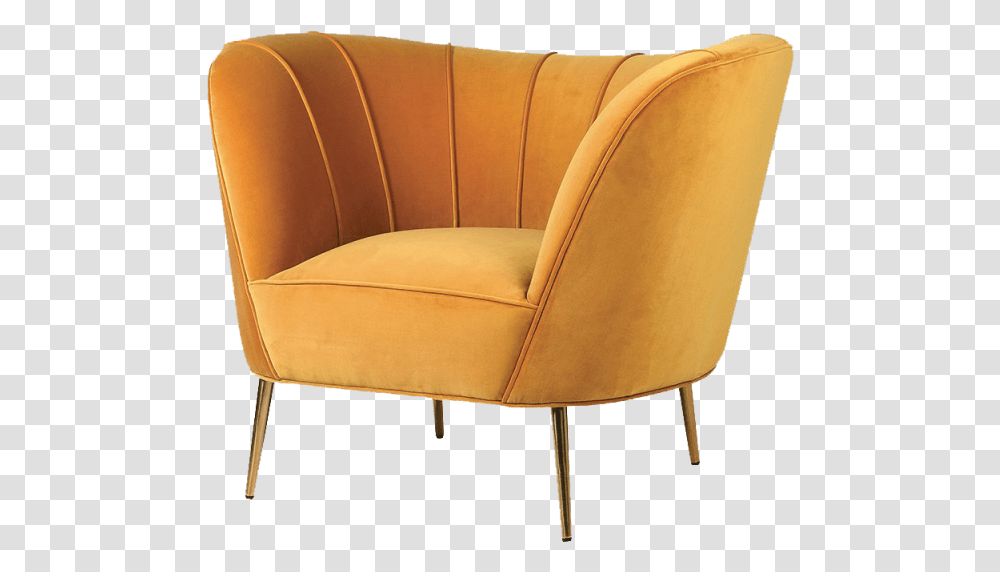 Yellow Velvet Curved Armchair, Furniture, Cushion Transparent Png