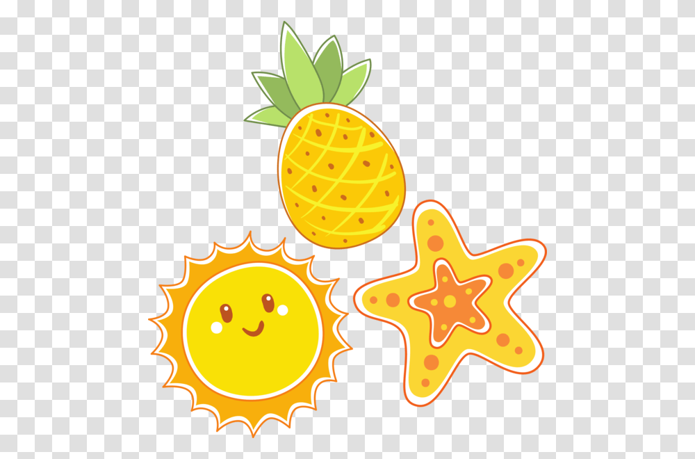 Yellow Vsco 3 Stickers Set Starfish Sun Pineapple Sun Stickers, Plant, Food, Fruit, Star Symbol Transparent Png