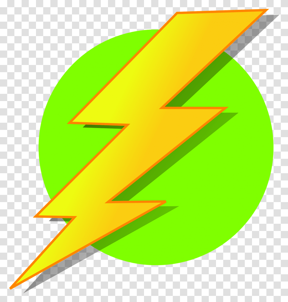 Yellow Yellow Lightning Bolt With Green Background Clipart, Symbol, Plant, Star Symbol, Logo Transparent Png