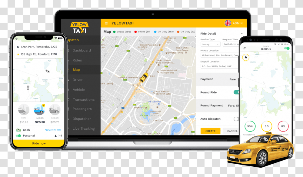 Yelowtaxi Solution Main Min New Taxi App, Mobile Phone, Electronics, Cell Phone, Car Transparent Png