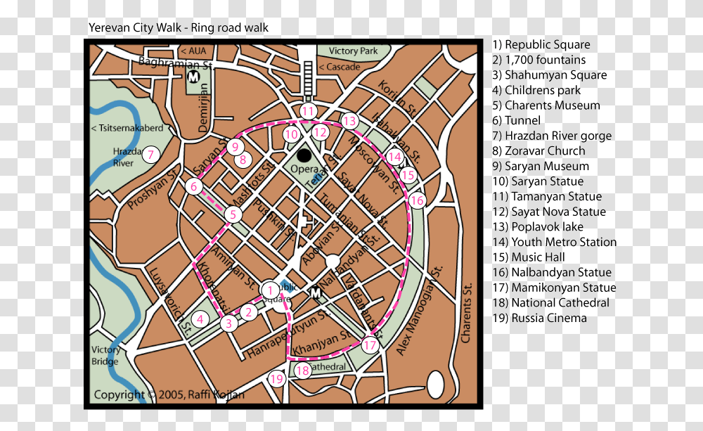 Yerevan Walking Tour Map, Plan, Plot, Diagram, Neighborhood Transparent Png